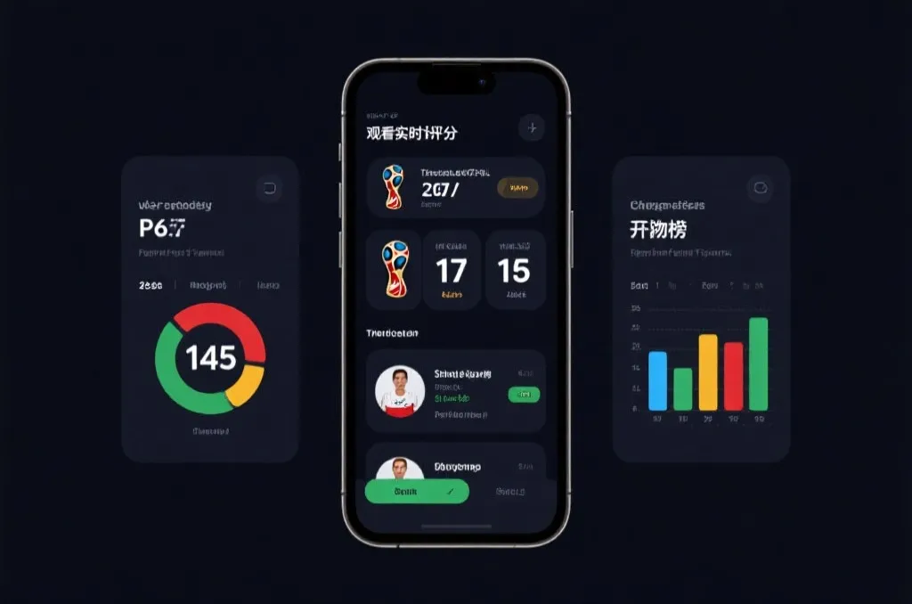 手机端查看世界杯实时积分、射手榜和出线概率的界面示意